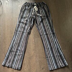 ROXY LINEN/COTTON STRIPED DRAWSTRING PANTS LOW RISE SIZE SMALL